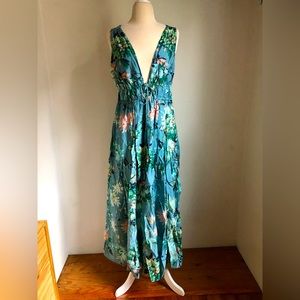H&M turquoise floral lyocell maxi dress, L